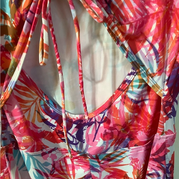 Reel Legends Open Back Tropical Floral Print Short Sleeve Stretchy Dress Size M‎ - Picture 5 of 13